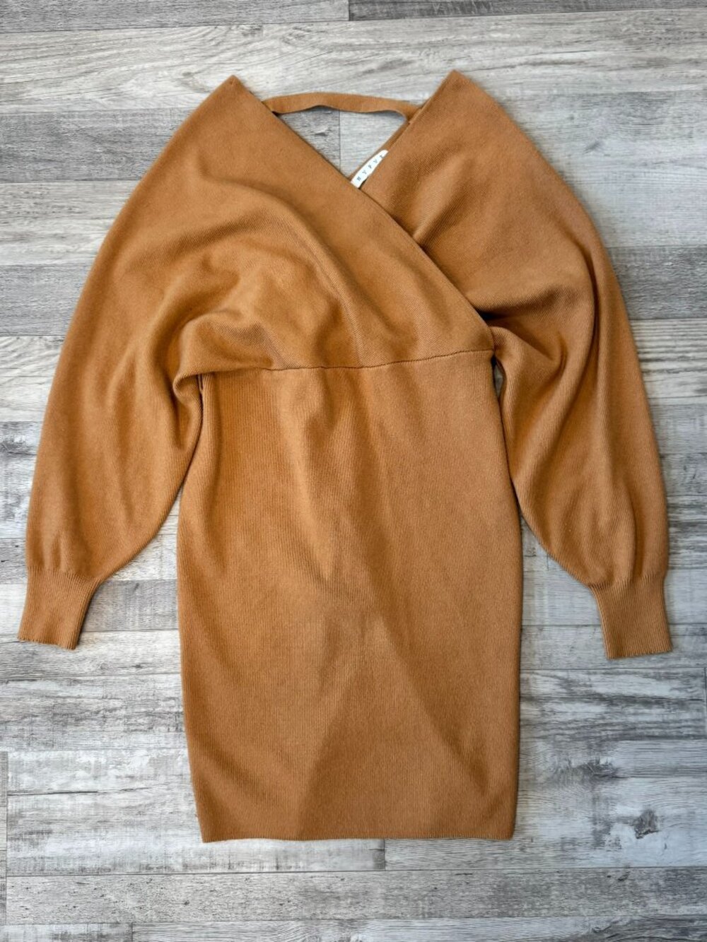 Hyfve Brown Sweater Dress Size Large Crossover Front Long Sleeve R5